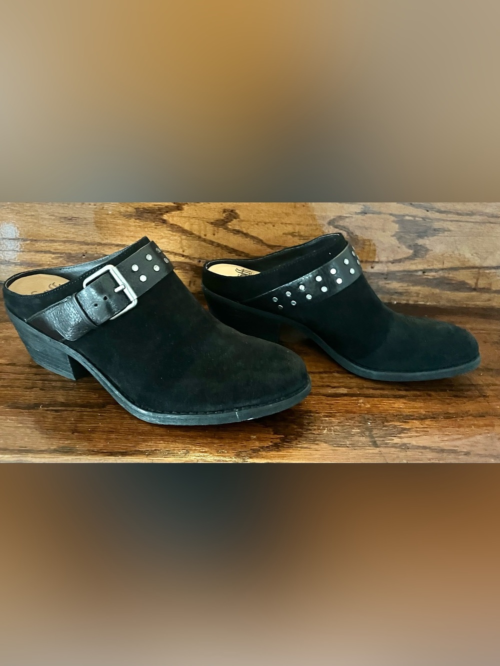 Sofft Adena Mule Clogs Black Waterproof Suede Studded Strap Womens 9M